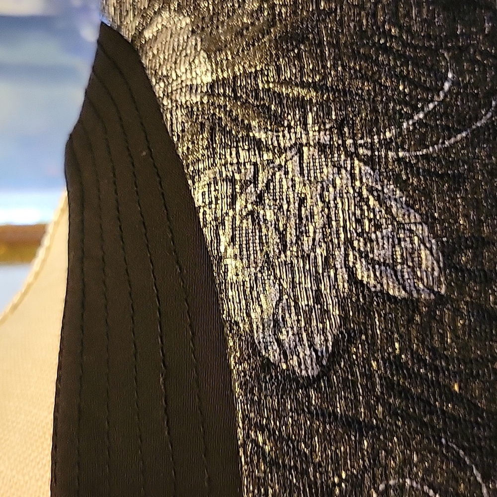 Black & Pewter metallic silver floral short sleeve vneck dress empire sz 14 EUC… - Picture 5 of 7